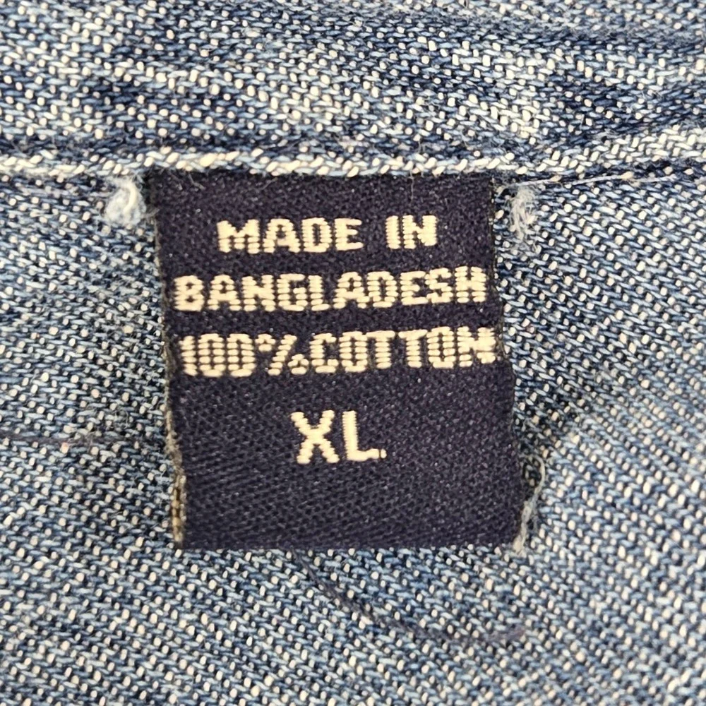 Wrangler Men Button‎ Up Shirt XL Blue Denim Western Long Sleeve